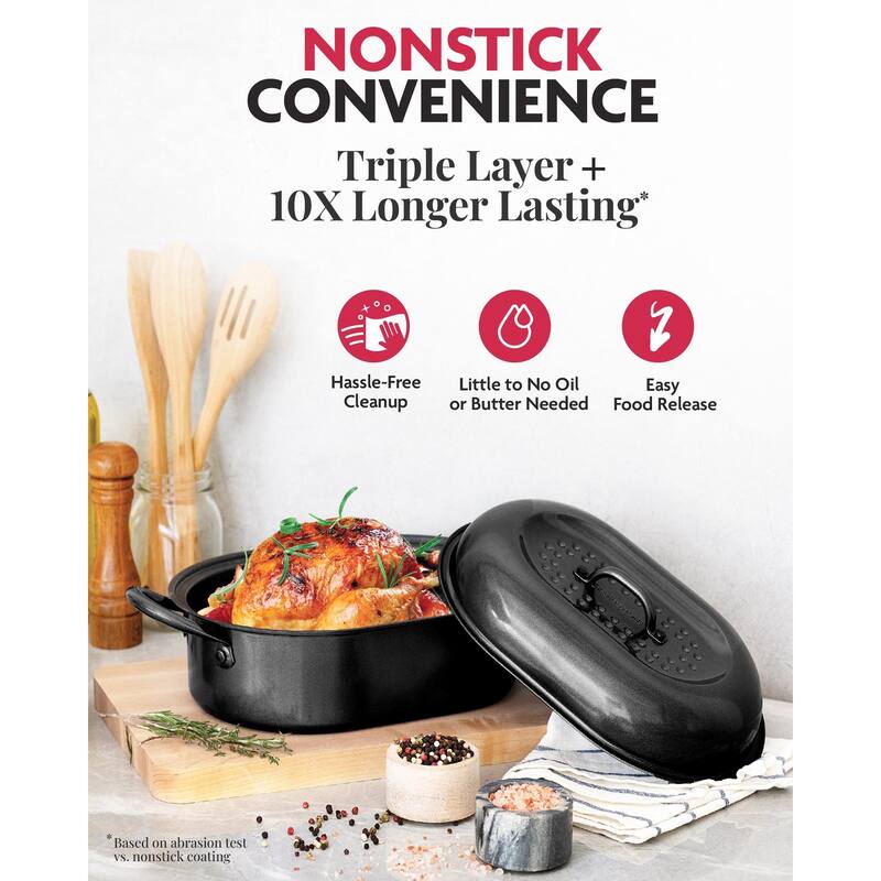 Granitestone Oval Roaster Pan, Small 16" Ultra Nonstick Roasting Pan